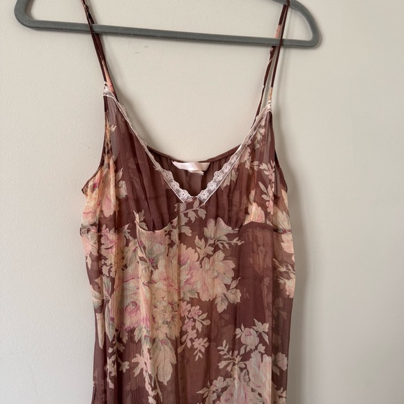 Vintage 2003 Victoria's Secret Floral 100% Silk Slip Brown Pink White Y2K - Picture 2 of 8